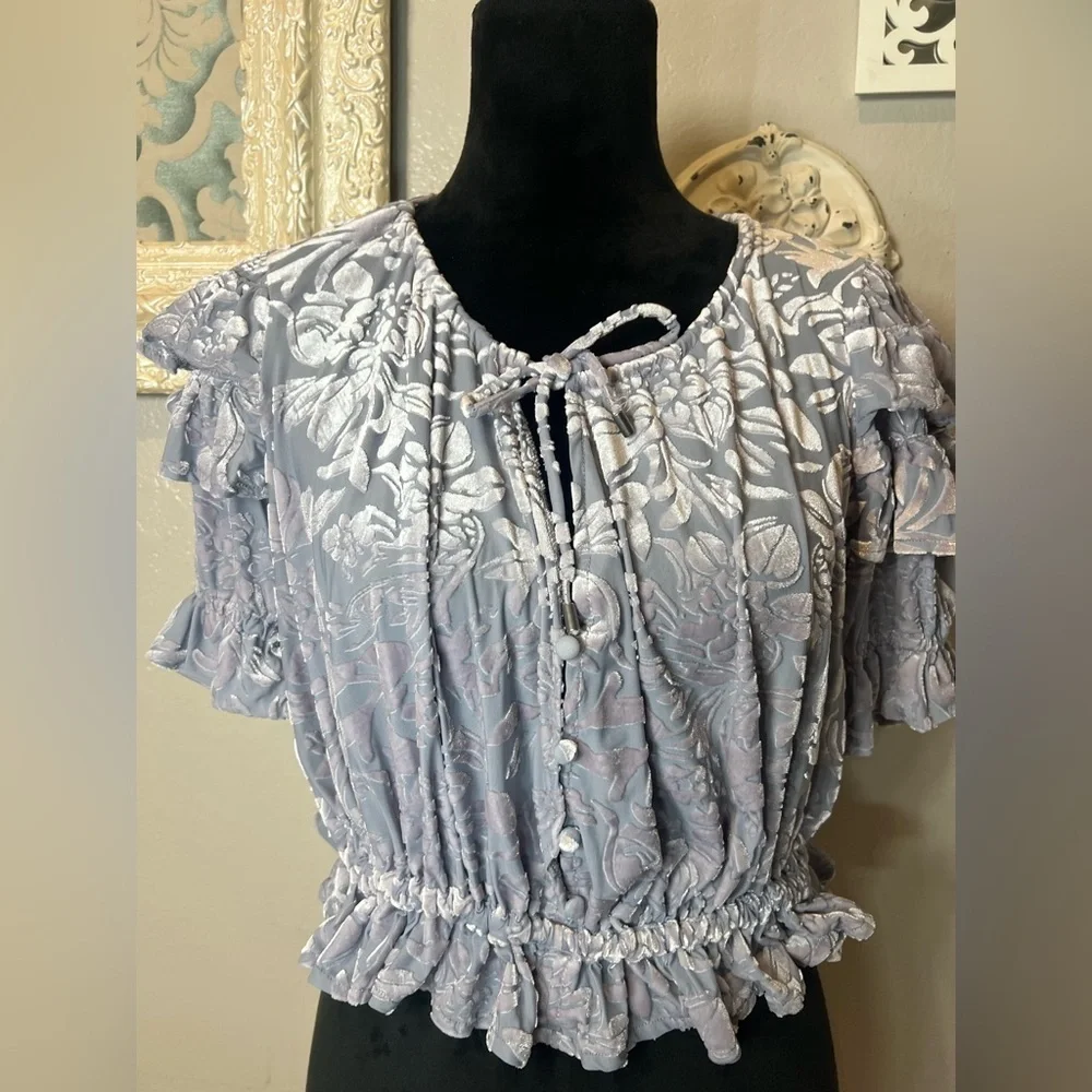 Free People Lavender Floral Ruffle Crop Top